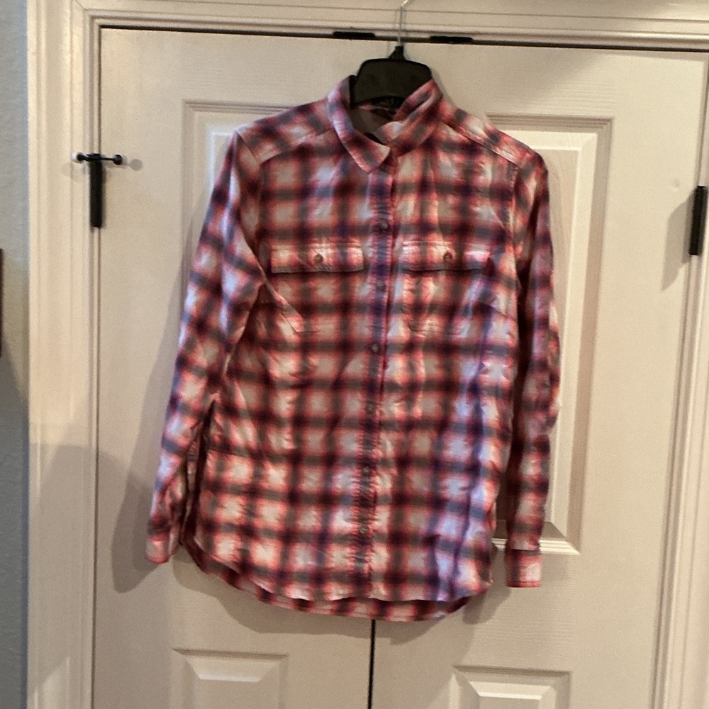 Eddie Bauer Red and White Plaid Button Down Shirt